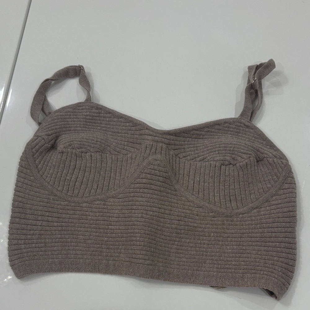 Aqua Ribbed Knit Bralette - Gray